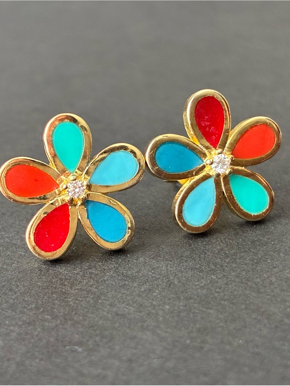 Floral Stud Earrings- 925 Sterling Silver 13.1mm
